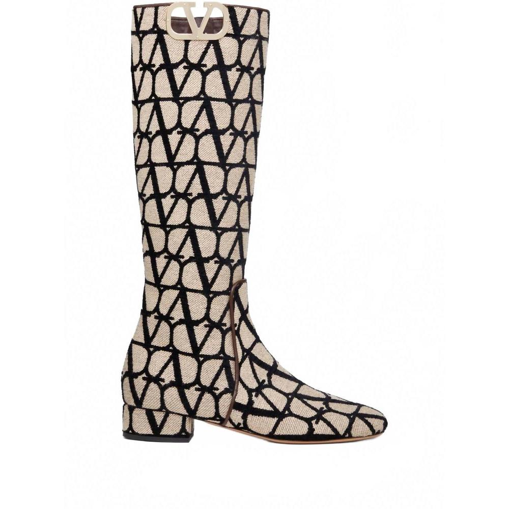 NEW VALENTINO GARAVANI women's v logo toile iconographe boots in beige